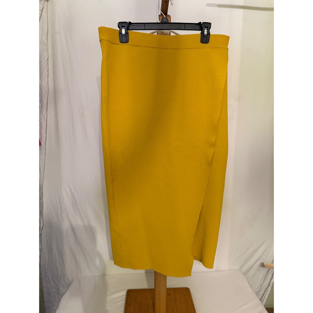 Gabrielle Union for NY&C Mustard Faux Wrap Pencil Skirt -‎ Size LG